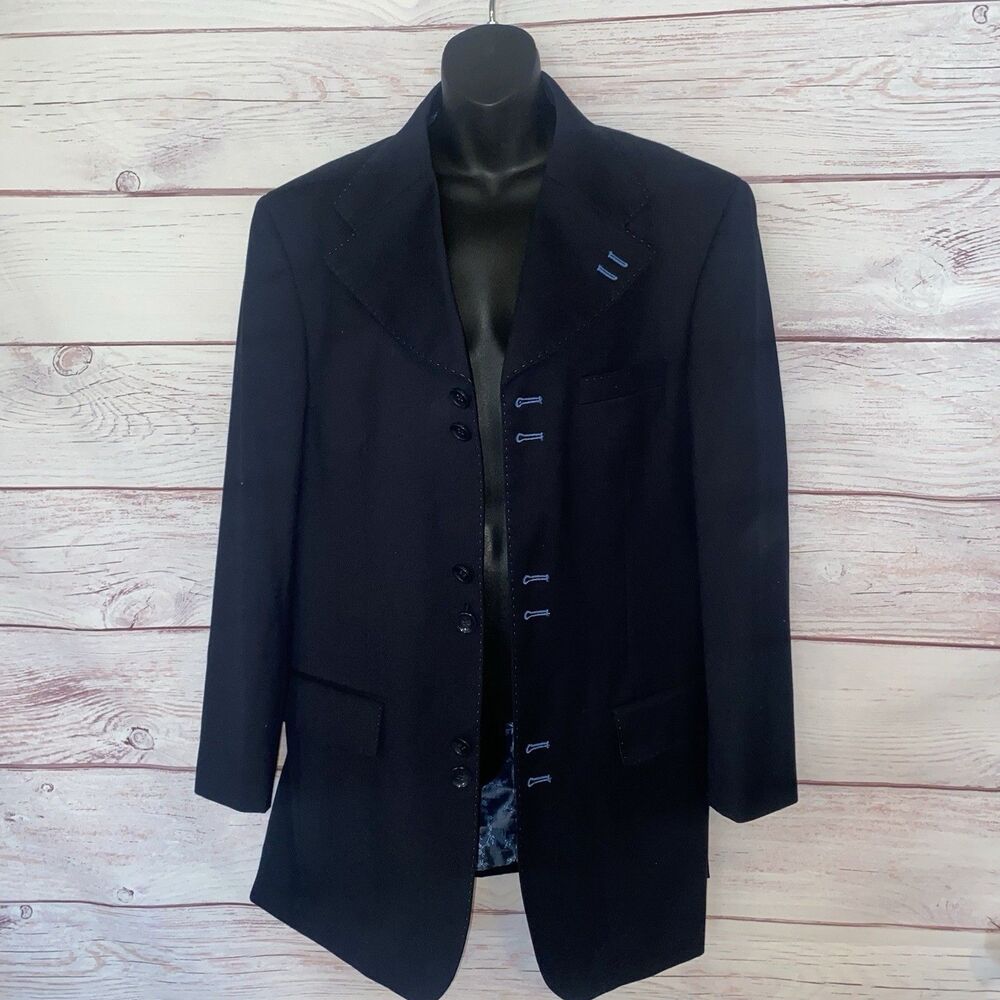 Vittorio St Angelo Mens 40R Blazer Black Sport Coat Contrast Stitching